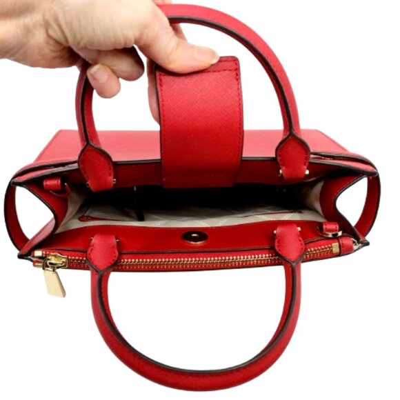 MICHAEL KORS~Karla East West~DOUBLE ZIP CROSSBODY SMALL SATCHEL RED LEATHER BAG - Picture 5 of 6